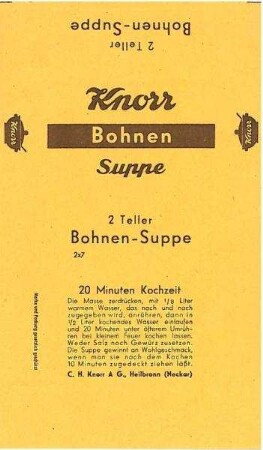 Einwickelpapier für (2 Würfel?) Knorr Bohnensuppe