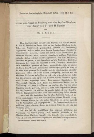 Ueber eine Caraben-Sendung von der Suyfun - Mündung vom Amur von F. und H. Dörries