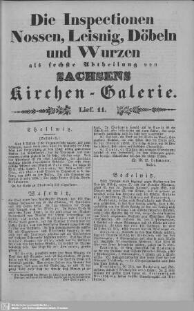 Thallwitz, Wasewitz, Bockelwitz, Börtewitz, Sitten : 11. Lieferung