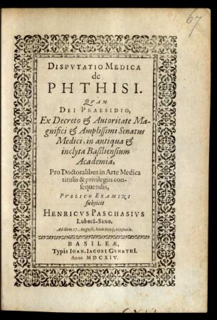 Disputatio Medica de Phthisi