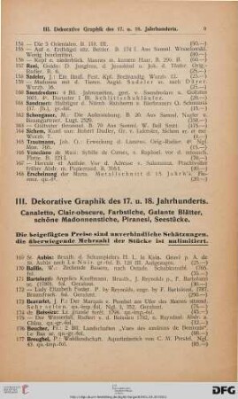 III. Dekorative Graphik des 17. und 18. Jahrhunderts (Nr. 169-444)