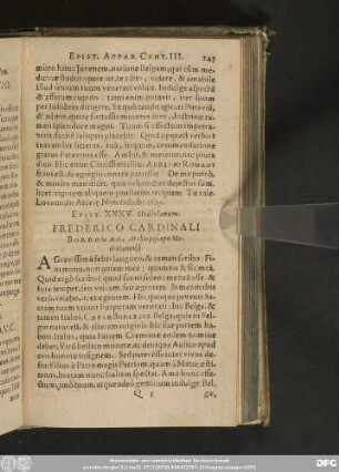 Epist. XXXV. Mediolanum. Frederico Cardinali Borromaeo, Archiepiscopo Mediolanensi.