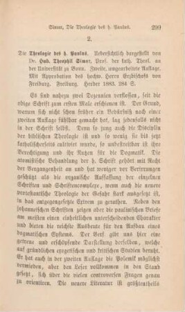 299-306 [Rezension] Simar, Hubert Theophil, Die Theologie des heiligen Paulus