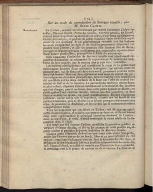 Sur un mode de reproduction du Borrera tenella