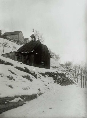 Johanngeorgenstadt, Frisch Glück Stolln, Kaue am Stollenmundloch, um 1840. Ansicht von Südosten
