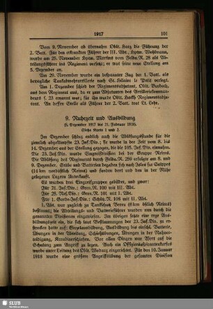 9. Ruhezeit und Ausbildung : (8. Dezember 1917 bis 21. Februar 1918)