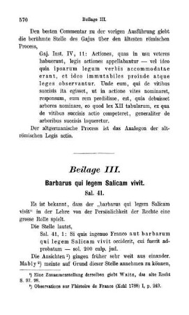Beilage III. Barbarus qui legem Salicam vivit