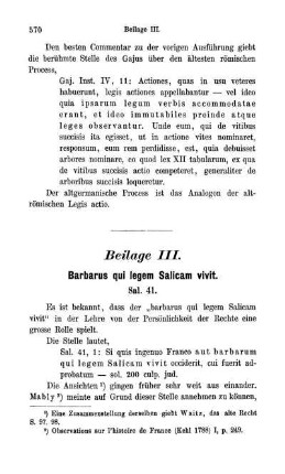 Beilage III. Barbarus qui legem Salicam vivit