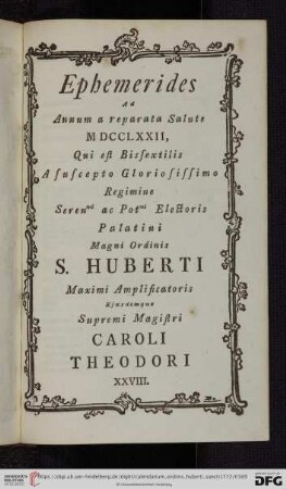 Ephemerides ad annum a reparata Salute MDCCLXXII