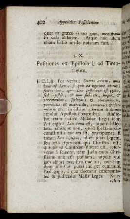 §. X. Positiones ex Epistola I. ad Thimotheum. - §. XIV. Positiones ex Epistola ad Hebræos.