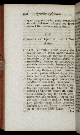 §. X. Positiones ex Epistola I. ad Thimotheum. - §. XIV. Positiones ex Epistola ad Hebræos.