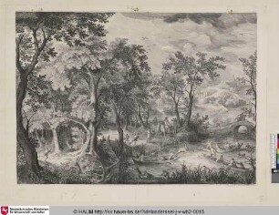 [Landschaft mit einer Hirschjagd; Landscape with the Stag-hunting]