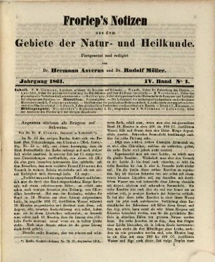 Froriep's Notizen aus dem Gebiete der Natur- und Heilkunde. 1861,4