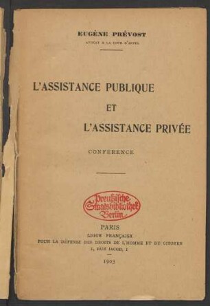 L'assistance publique et l'assistance privée : conférence