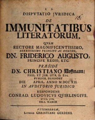 Disp. iur. de immunitatibus literatorum