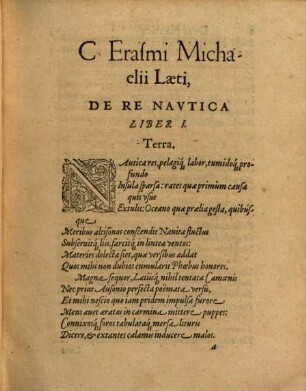 C. Erasmi Michaelii Laeti De re nautica : libri IIII ; ad ... gentis Venetae rempublicam