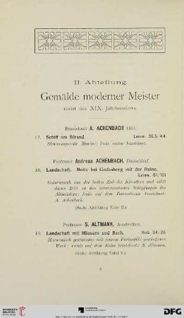 II. Abteilung. Gemälde moderner Meister (Nr. 17-148)