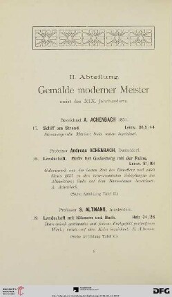 II. Abteilung. Gemälde moderner Meister (Nr. 17-148)