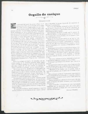 Orgullo de cacique : Tradición