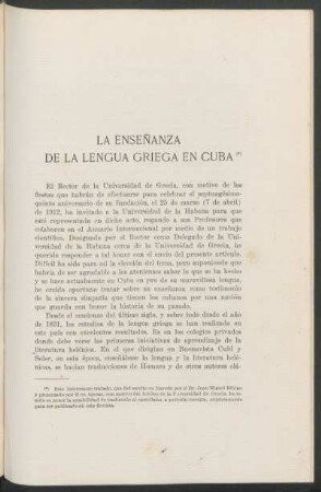 La enseñanza de la lengua griega en Cuba