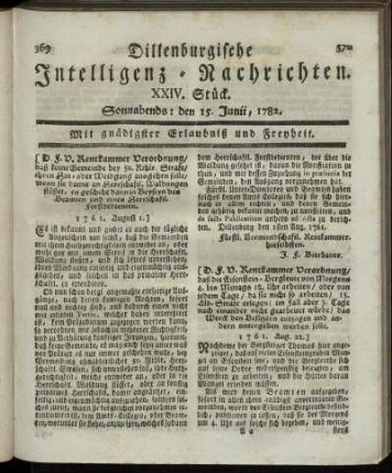 XXIV. Stück. Sonnabends : den 15. Junii, 1782.