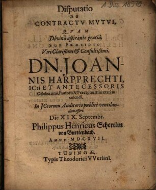 Disputatio De Contractu Mutui
