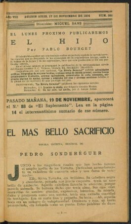 1924008366: El más bello sacrificio : novela inédita