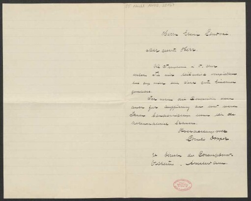 Brief an Erwin Lendvai : 1911