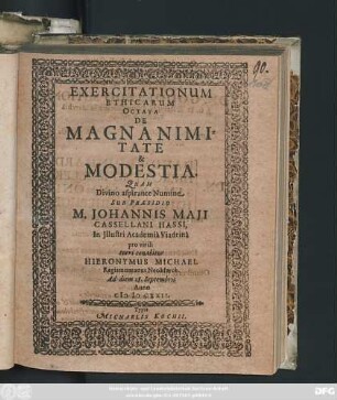 Exercitationum Ethicarum Octava De Magnanimitate & Modestia