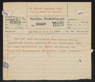 Brief von Victor Barnowsky an Gerhart Hauptmann