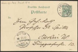 Postkarte an Philipp Spitta : 10.12.1891