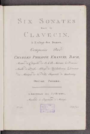 Six Sonates pour le Clavecin, Amsterdam 1770 (Wq 54)