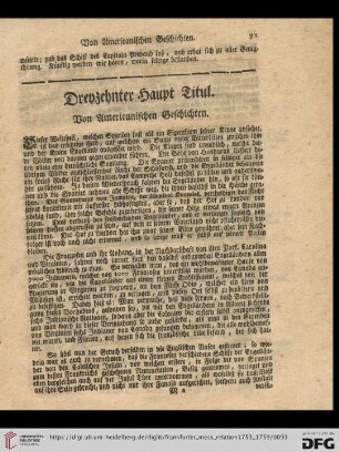 Dreyzehnter Haupt Titul: Von Americanischen Geschichten