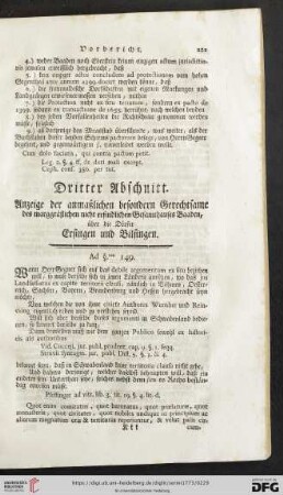 Dritter Abschnitt: Anzeige der anmaßlichen besondern Gerechtsame des marggraeflichen nicht erfindlichen [...]