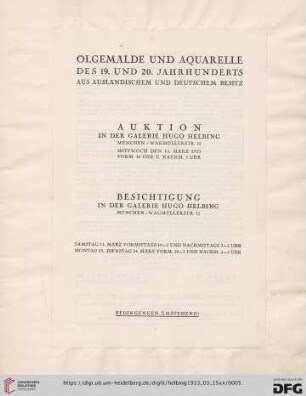 Ölgemälde und Aquarelle des 19. und 20. Jahrhunderts aus ausländischem und deutschem Besitz : Auktion, Mittwoch, den 15. März 1933