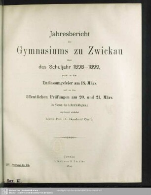 1898/99: Jahresbericht des Gymnasiums zu Zwickau : über das Schuljahr ...