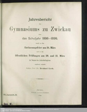 1898/99: Jahresbericht des Gymnasiums zu Zwickau : über das Schuljahr ...
