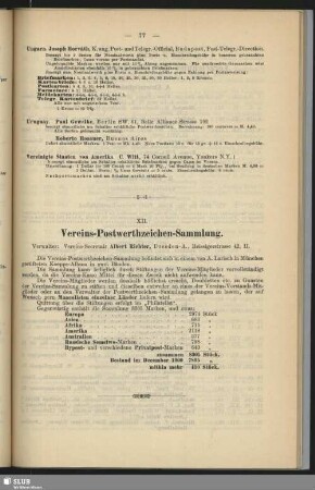 XII. Vereins-Postwerthzeichen-Sammlung