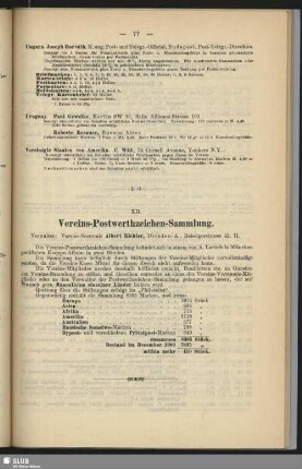 XII. Vereins-Postwerthzeichen-Sammlung