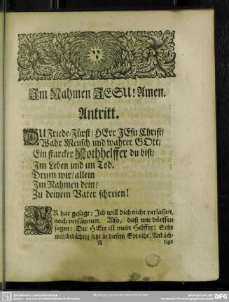 Leichenpredigt : GOtt, des Chur-Sächsischen Israels Nothhelffer. Antritt, Leich-Text, Eingang, Abhandlung