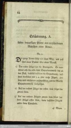 Erläuterung. A. Ueber beygefügte Plans von verschiedenen Märschen einer Armee