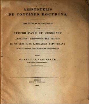 Aristotelis de continuo doctrina : Diss. inaug.