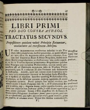 Tractatus secundus. Propositiones quadam veluti Principia statuuntur, conducentes ad eversionem Atheismi.
