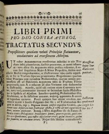 Tractatus secundus. Propositiones quadam veluti Principia statuuntur, conducentes ad eversionem Atheismi.