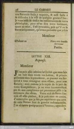 Lettre XXII. Response