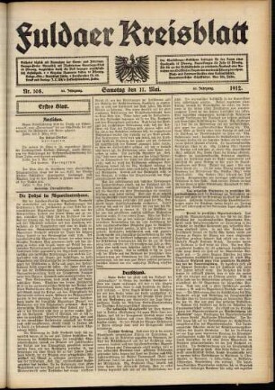 Erste Ausgabe vom Samstag, den 11. Mai 1912.