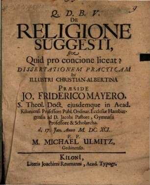 De Religione Suggesti, sive Quid pro concione liceat?