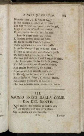 III. Saggio preso dalla comedia del Dante.