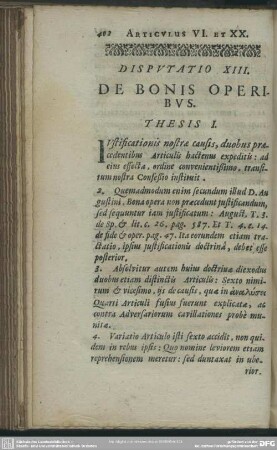Disputatio XIII. De Bonis Operibus