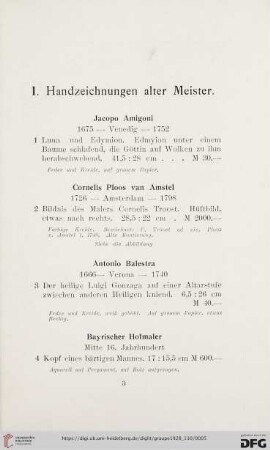 I. Handzeichnungen alter Meister (Nr. 1 - 96)